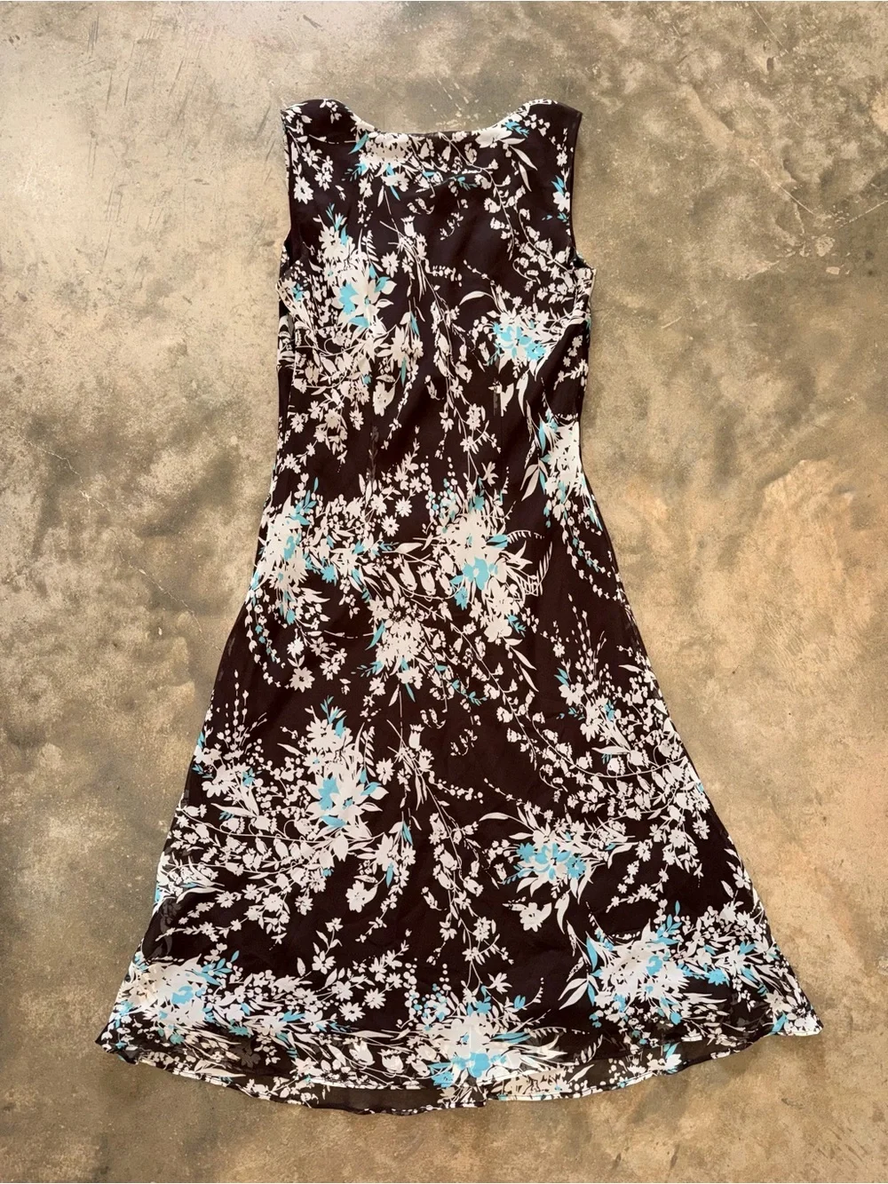 J.B.S. Brown Floral Sleeveless Ruffle V-Neck Midi Dress Size 10 - Picture 5 of 11